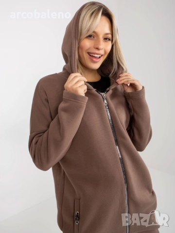 Дамски дълъг преходен суичър с качулка и цип Tina, 5цвята , снимка 11 - Суичъри - 52930321