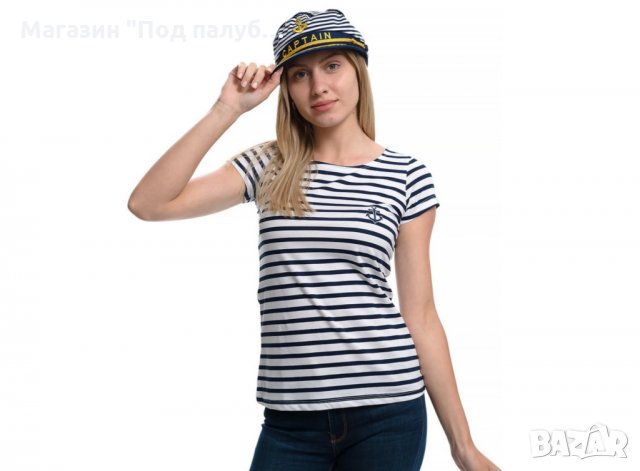 Нов дамски моряшки сет: тениска и капитанска шапка, снимка 3 - Тениски - 29975158