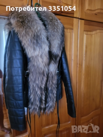Страхотно кожено яке с яка от лисица, снимка 2 - Якета - 51693507
