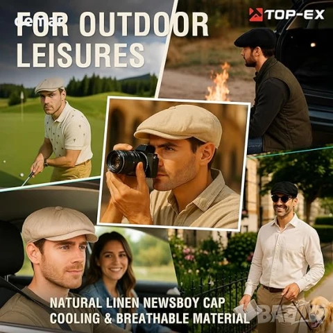 TOP-EX плоска шапка от естествен лен, бежова, M-L, снимка 5 - Шапки - 51413711