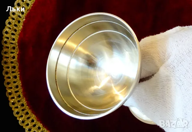 Старинна посребрена чаша на столче,бронз. , снимка 2 - Антикварни и старинни предмети - 48295639