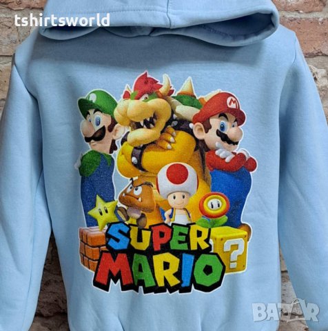 Нов детски суичър с дигитален печат Super Mario (Супер Марио) в светлосин цвят, снимка 2 - Детски анцузи и суичери - 42740614