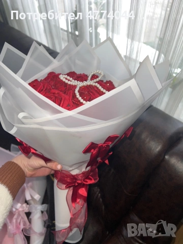 🌹 Предлагам ръчно изработени букети от сатенени рози ✨ Много красиви и елегантни – идеални за подар, снимка 2 - Изработка на бижута и гривни - 53935886