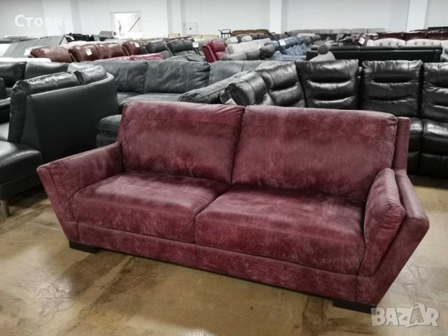 Червен кожен диван тройка - 100 % естествена кожа телешки бокс, снимка 4 - Дивани и мека мебел - 39945047