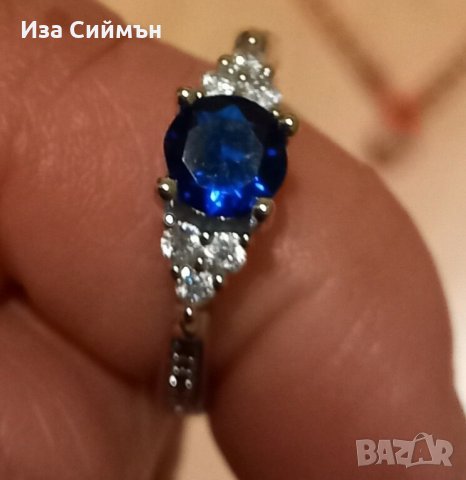 Сребърен пръстен със син сапфир, снимка 7 - Пръстени - 34907350