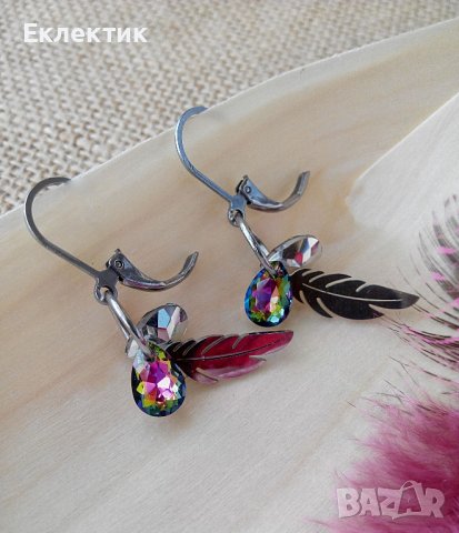 Обеци с висулки от неръждаема стомана и кристалчета, снимка 7 - Обеци - 38013916