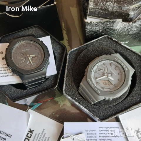 Casio GA-2110ET-8AER сив и Casio GA-2100-1A1ER черен Casio Oak с кутии и документи