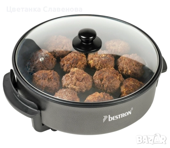 Електрически тиган Bestron AHP1500Z XL, многофункционален тиган с диаметър 32 см, стъклен капак , снимка 3 - Котлони - 52212461