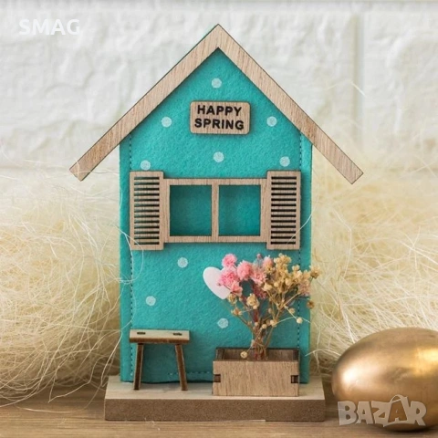 Великденска настолна дървена декоративна къща, 12x4x16 см_1248344