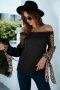 Дамска блуза в черно с ефектни ръкави с леопардов принт, снимка 1 - Блузи с дълъг ръкав и пуловери - 40397136