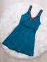 Тюркоазена рокля с ластик в талията, снимка 1 - Рокли - 37231887