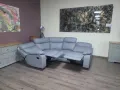 Сив кожен ъглов диван с релаксиращ механизъм от изкуствена кожа, снимка 2