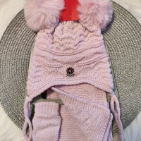 Зимен комплект шапка, шал и ръкавички за момиче зайче 0-18м, снимка 2 - Бебешки шапки - 38558547