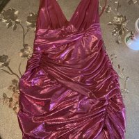 Нова клубна рокля с етикета House London  метален металически ефект в златисто лилав цвят бляскава , снимка 2 - Рокли - 34069568