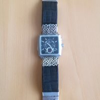 Часовник Casio EF-324 с масивна ръчно изработена каишка от кожа и сребро, снимка 1 - Гривни - 22605638