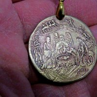 Старинен бронзов  църковен медальон за Кръщене, Кръщенка, рождество Христово - 1928 г, снимка 3 - Други - 39121143