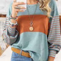 Дамска ежедневна блуза с контрастни райета и дълги ръкави, 5цвята , снимка 6 - Блузи с дълъг ръкав и пуловери - 44359300
