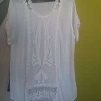 Дамска бяла блуза къс ръкав с дантели, снимка 2 - Блузи с дълъг ръкав и пуловери - 36843291