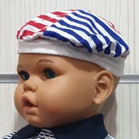 Нова бебешка моряшка барета червено, синьо и бяло възраст до 6 месеца, снимка 3 - Бебешки шапки - 29976191