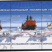 Чист блок Кораби Полярна година 2008 от Русия, снимка 1 - Филателия - 42563583