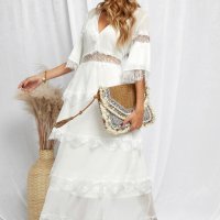 Дълга дамска рокля в бяло с дантела, снимка 11 - Рокли - 42775018