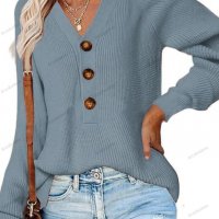 Дамски ежедневен моден плетен пуловер с V-образно деколте, 5цвята - 023, снимка 10 - Блузи с дълъг ръкав и пуловери - 39728807