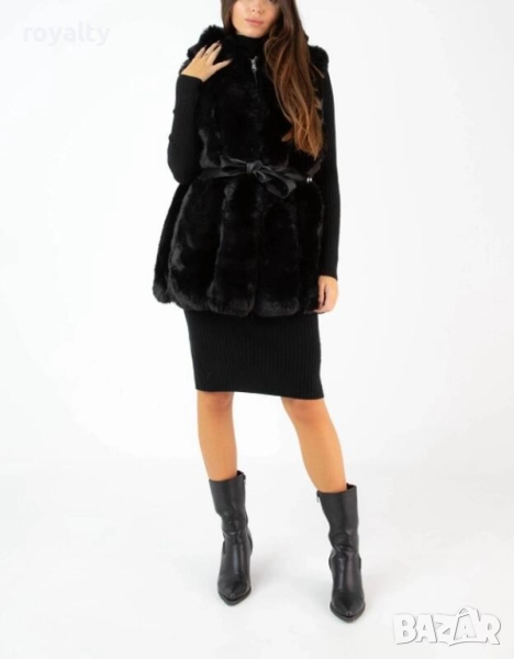 Черен пухкав елек с качулка, снимка 1