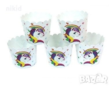 10 бр Еднорог unicorn хартиени кошнички капсули поставки чашки за кексчета мъфини, снимка 1