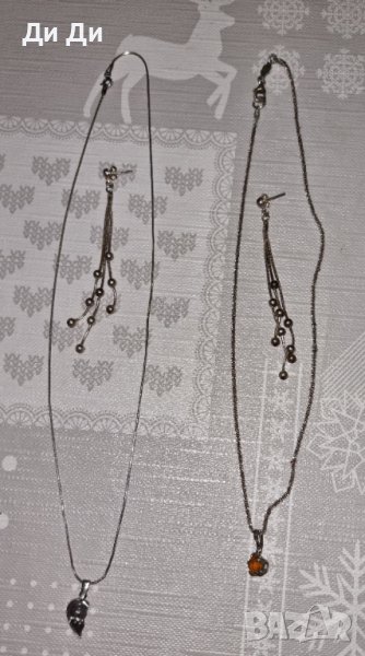 Комплект сребърни колиета и обеци, снимка 1