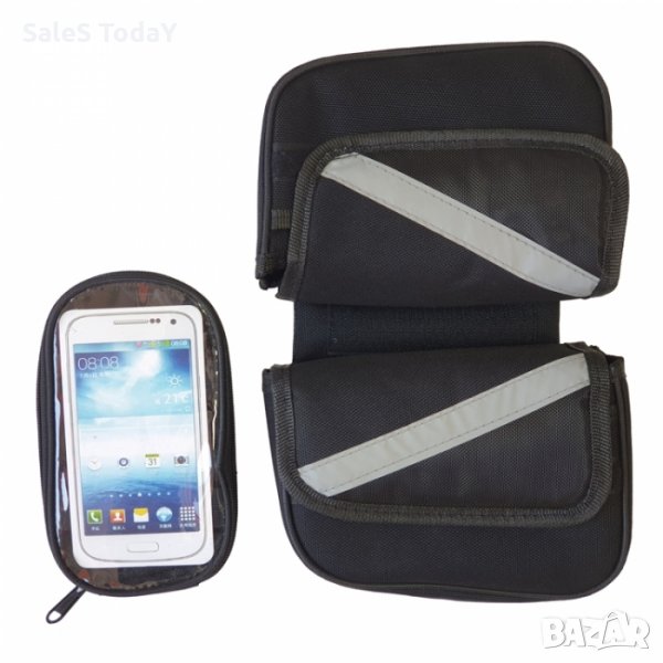 Двойна чантичка за велосипед и отделение за телефон, черен, снимка 1