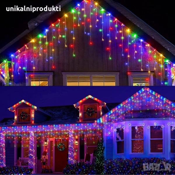Коледна външна LED завеса 3м, флаш ефект, водоустойчива IP65, снимка 1