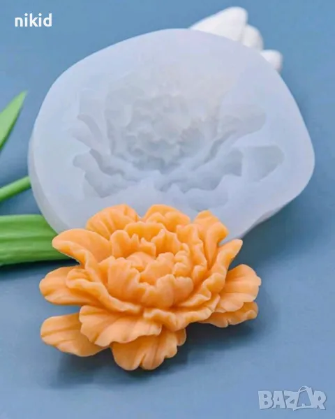 3D Розов Божур цвете силиконов молд форма фондан смола гипс шоколад декор, снимка 1