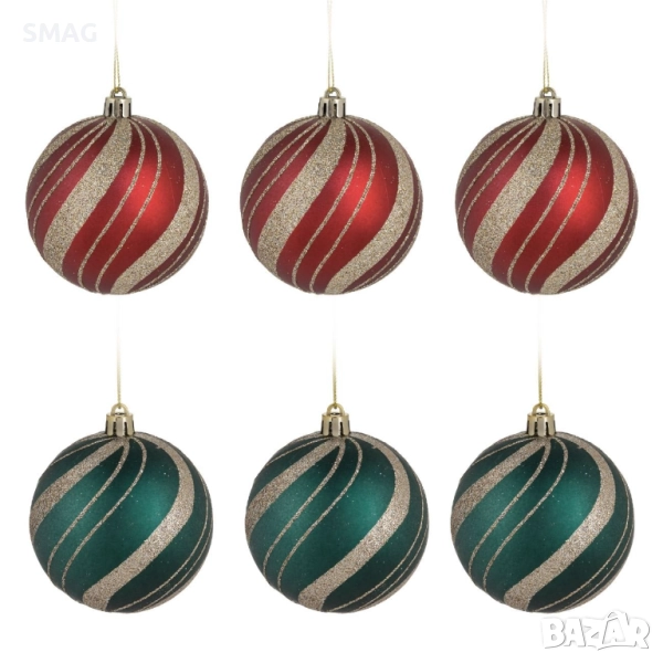 Комплект коледни топки златисто, червено, зелено и екрю Ø8 см – 6 бр_1241040, снимка 1
