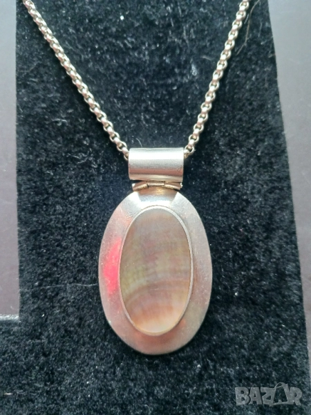 Масивно сребърно колие със седеф, снимка 1