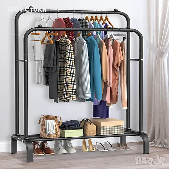 Подсилен Двоен Стоманен Щендер за Дрехи и Обувки , Стабилна Желязна Конструкция до 50кг 150см Х 110с, снимка 1