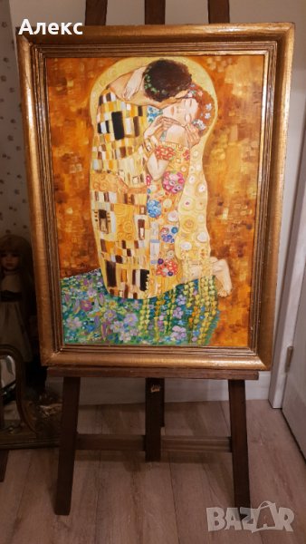 "Целувката" Густав Климт– Масло, Платно, Подпис, 80см/60см, 1969г, снимка 1
