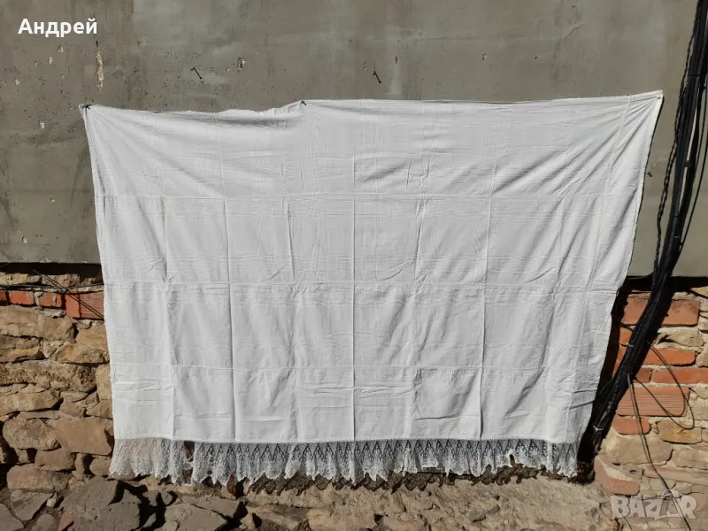 Стар чаршаф с дантела #2, снимка 1