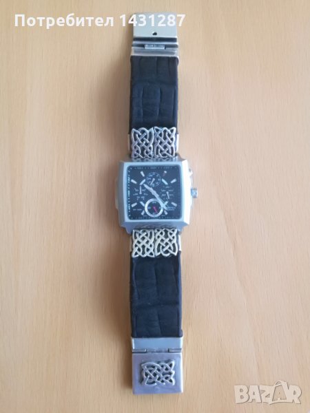 Часовник Casio EF-324 с масивна ръчно изработена каишка от кожа и сребро, снимка 1
