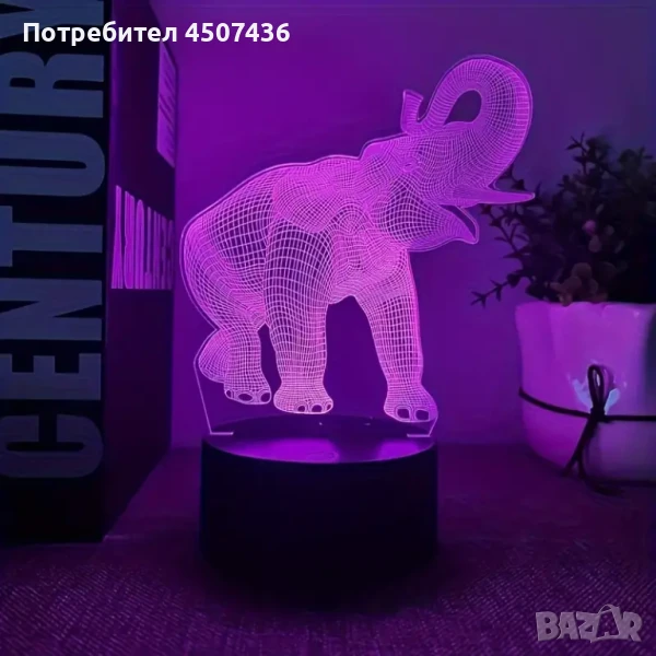 Холограмна 3D LED лампа Слон,RGB Седемцветен Интелигентен Контрол,USB , снимка 1