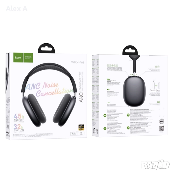 HOCO W65 Plus ANC Bluetooth слушалки (Space Gray), снимка 1