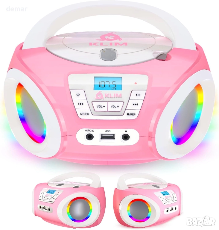 KLIM Candy Boombox CD плейър за деца с високоговорители, FM радио, розов, снимка 1