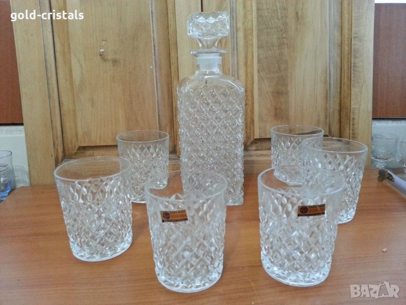 Кристални чаши и гарафа Бохемия, снимка 1