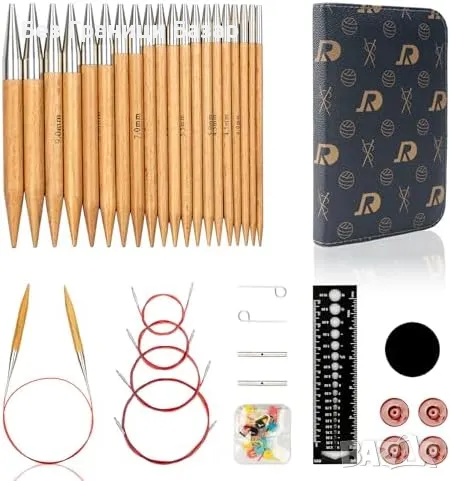 Нови Професионални дървени игли за плетене – 10 размера с аксесоари, снимка 1