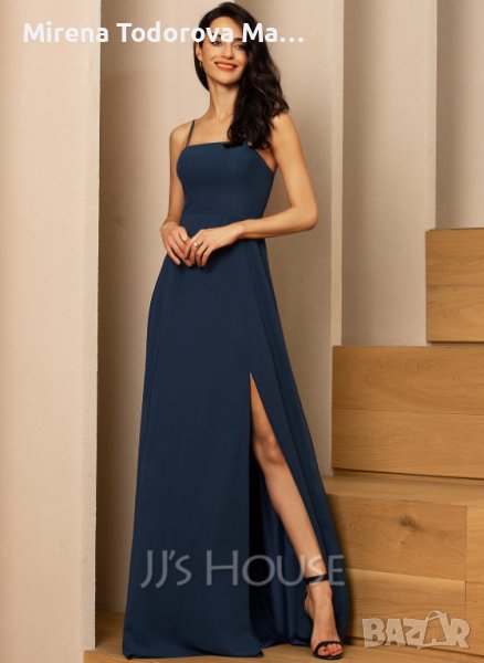 А-силует с квадратно деколте дълга до пода шифонова рокля с разделена предна част.EU34 XXS-80лв., снимка 1