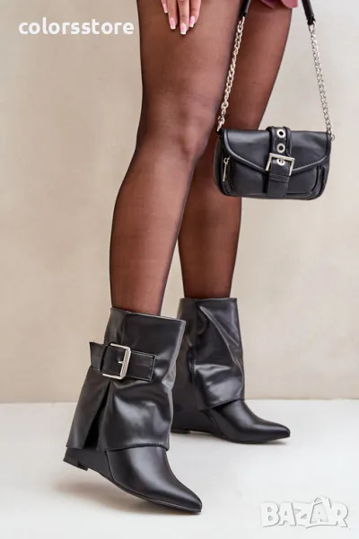 Боти на платформа - черна кожа - KK22, снимка 1