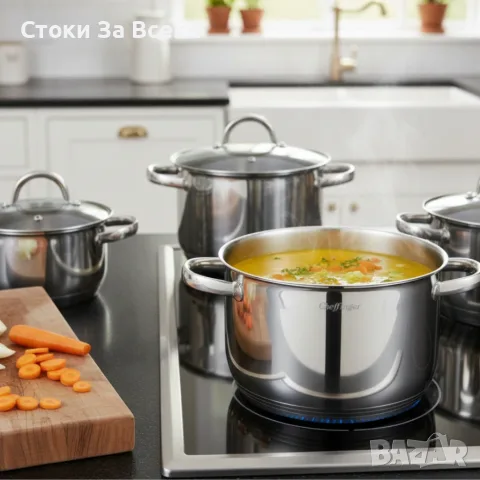 Комплект тенджери Cheffinger - 8 части инокс, снимка 4 - Съдове за готвене - 56197750