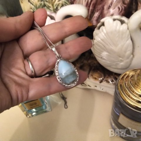 Авторско колие с естествен ларимар , снимка 3 - Колиета, медальони, синджири - 36886902