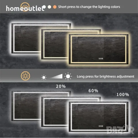 ПРОМОЦИЯ LED огледало за баня с правоъгълна форма LUVODI XMR-C28-288-EU, снимка 6 - Огледала - 49675382