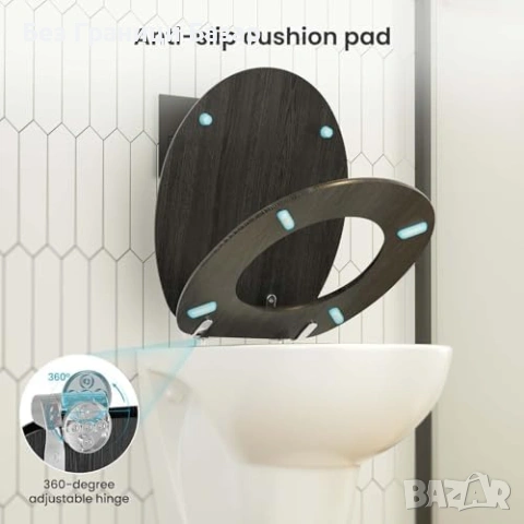 Нова Здрава дървена тоалетна седалка Soft Close регулируема плавно затваряне 250 кг, снимка 3 - Други стоки за дома - 54195204