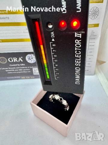 Сребърен пръстен с мойсанит (Диамант) 7.5 карата, снимка 12 - Пръстени - 54343490